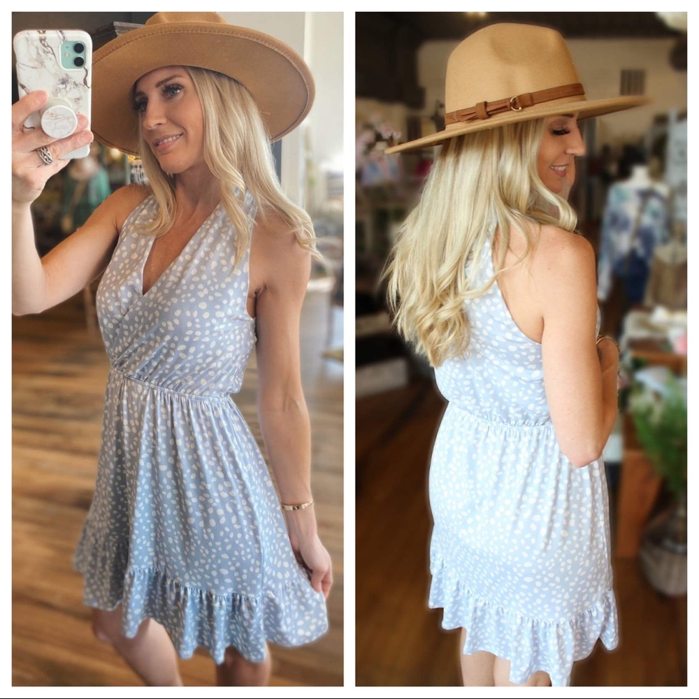 Easy Example Halter Ruffled Mini Dress-Light Blue - Picture 2 of 3